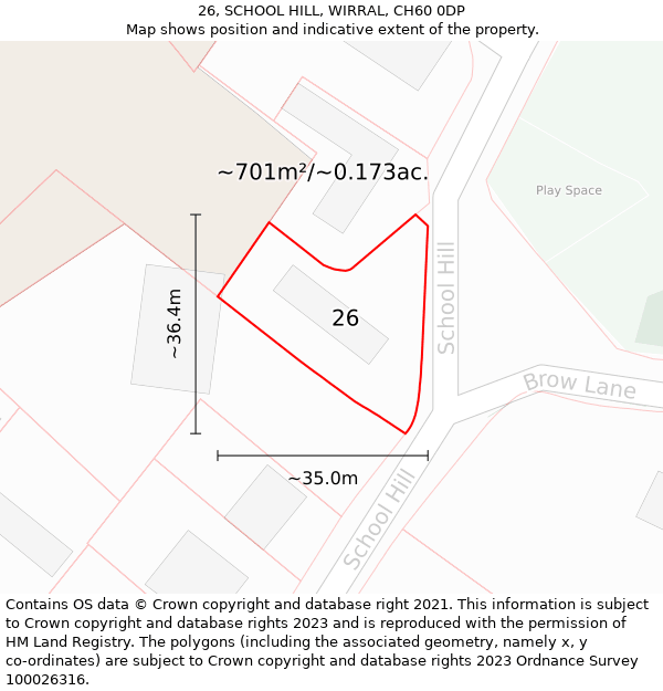 26, SCHOOL HILL, WIRRAL, CH60 0DP: Plot and title map