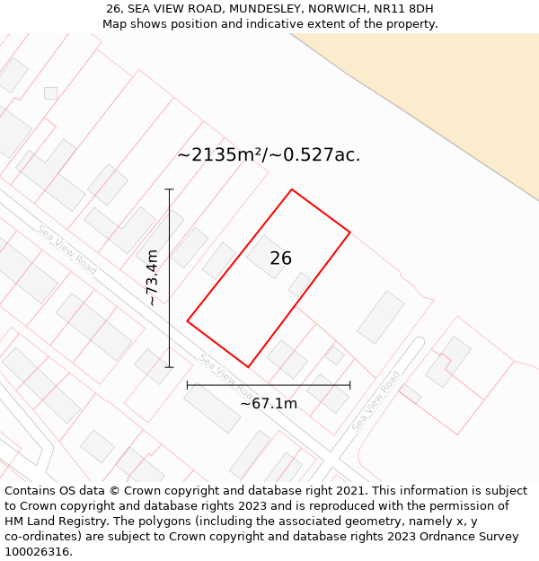 26, SEA VIEW ROAD, MUNDESLEY, NORWICH, NR11 8DH: Plot and title map