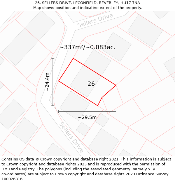 26, SELLERS DRIVE, LECONFIELD, BEVERLEY, HU17 7NA: Plot and title map