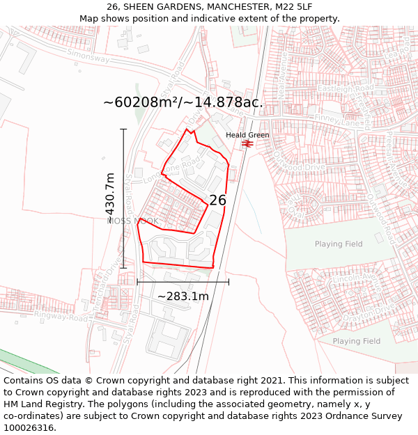 26, SHEEN GARDENS, MANCHESTER, M22 5LF: Plot and title map