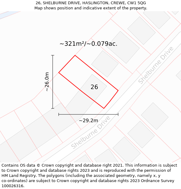 26, SHELBURNE DRIVE, HASLINGTON, CREWE, CW1 5QG: Plot and title map