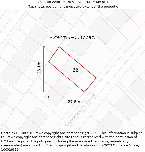 26, SHREWSBURY DRIVE, WIRRAL, CH49 6LB: Plot and title map