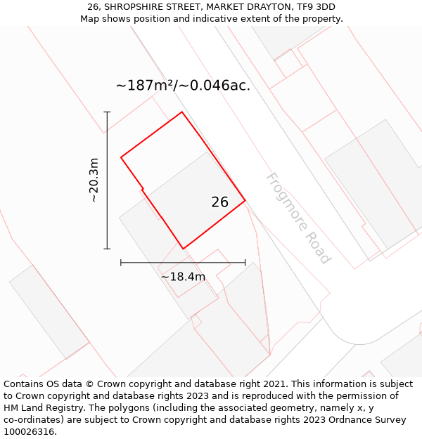 26, SHROPSHIRE STREET, MARKET DRAYTON, TF9 3DD: Plot and title map