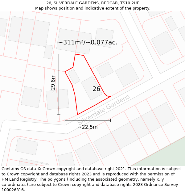 26, SILVERDALE GARDENS, REDCAR, TS10 2UF: Plot and title map