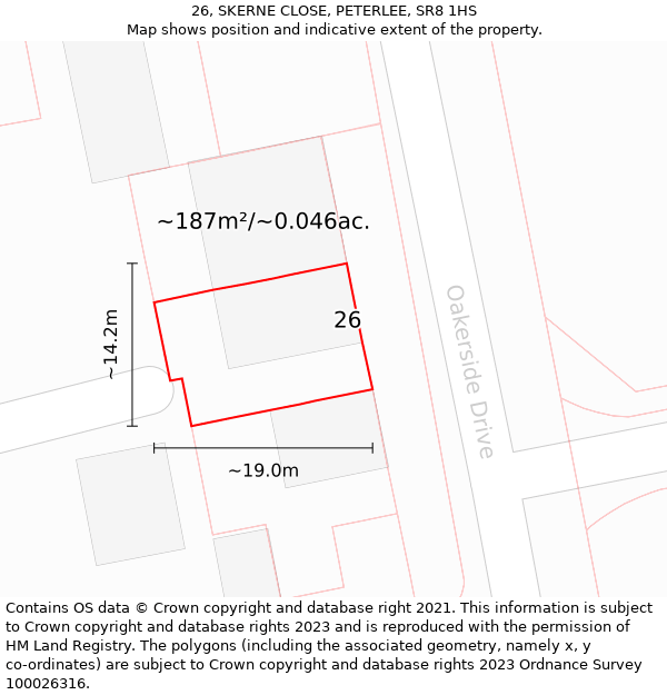 26, SKERNE CLOSE, PETERLEE, SR8 1HS: Plot and title map