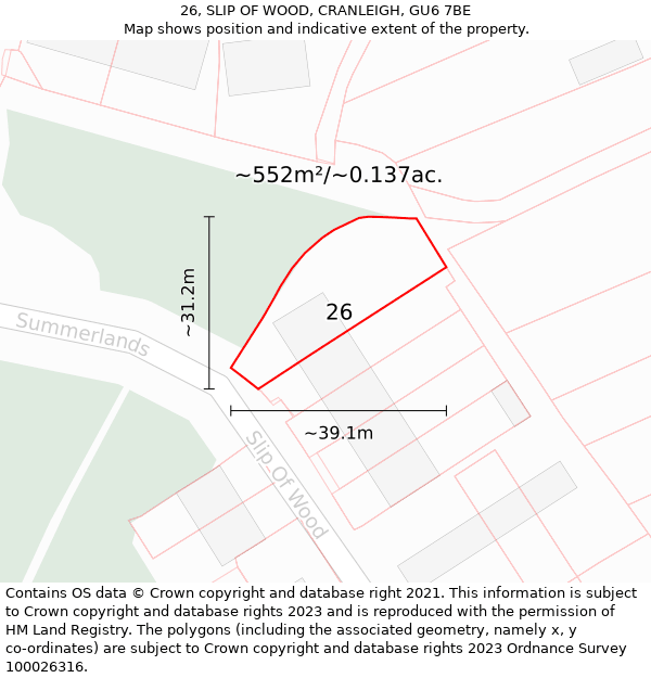 26, SLIP OF WOOD, CRANLEIGH, GU6 7BE: Plot and title map