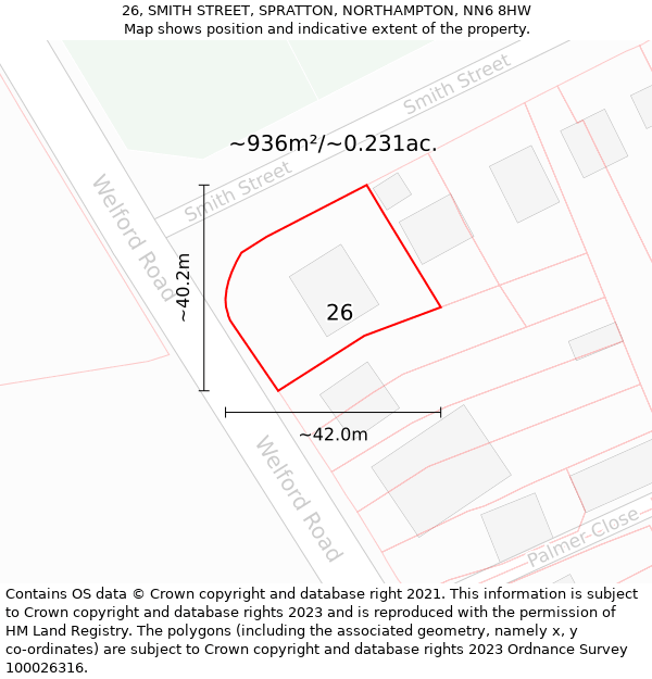 26, SMITH STREET, SPRATTON, NORTHAMPTON, NN6 8HW: Plot and title map