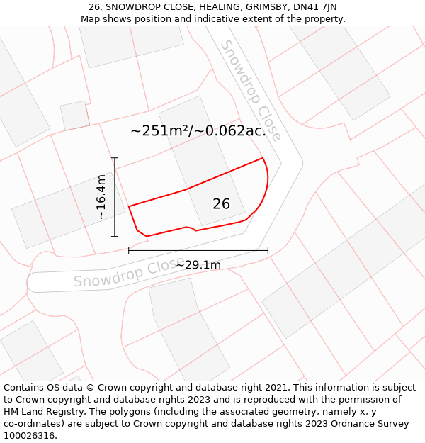 26, SNOWDROP CLOSE, HEALING, GRIMSBY, DN41 7JN: Plot and title map