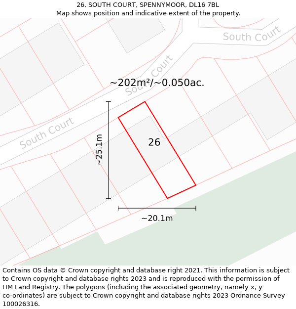 26, SOUTH COURT, SPENNYMOOR, DL16 7BL: Plot and title map