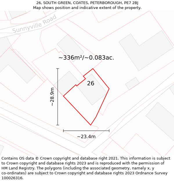 26, SOUTH GREEN, COATES, PETERBOROUGH, PE7 2BJ: Plot and title map