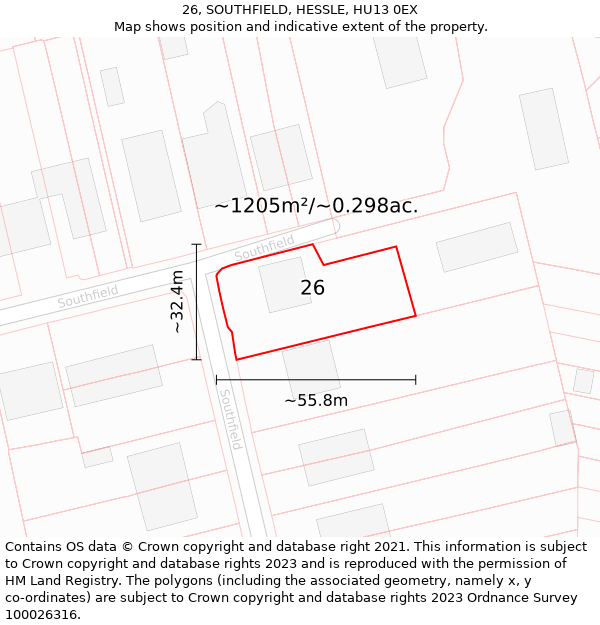 26, SOUTHFIELD, HESSLE, HU13 0EX: Plot and title map