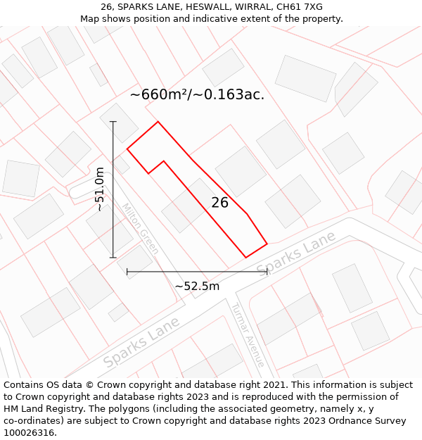 26, SPARKS LANE, HESWALL, WIRRAL, CH61 7XG: Plot and title map