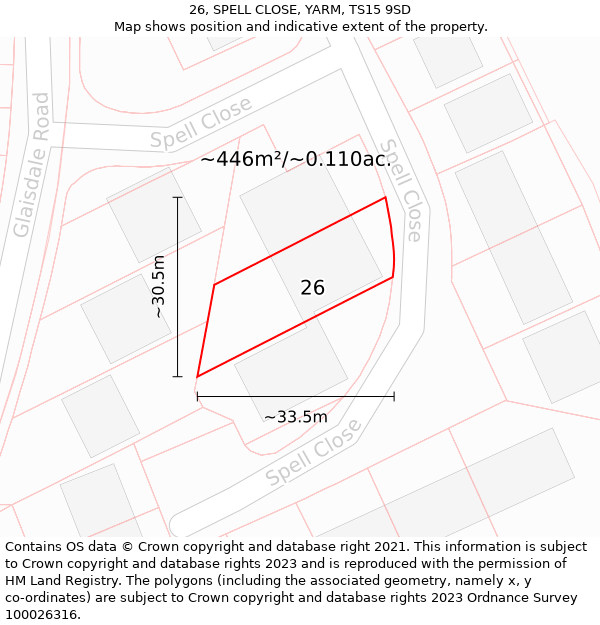 26, SPELL CLOSE, YARM, TS15 9SD: Plot and title map