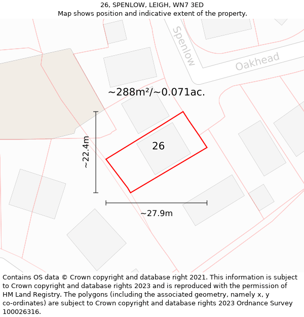 26, SPENLOW, LEIGH, WN7 3ED: Plot and title map