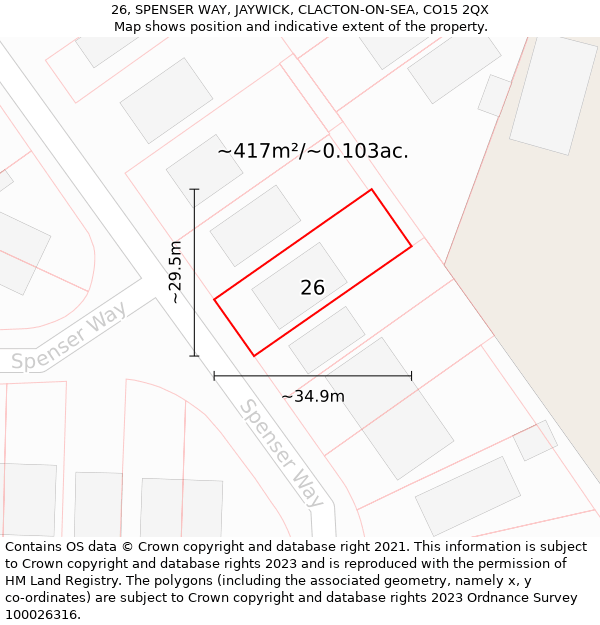 26, SPENSER WAY, JAYWICK, CLACTON-ON-SEA, CO15 2QX: Plot and title map