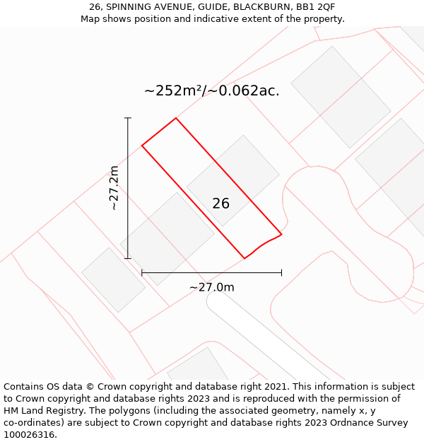 26, SPINNING AVENUE, GUIDE, BLACKBURN, BB1 2QF: Plot and title map