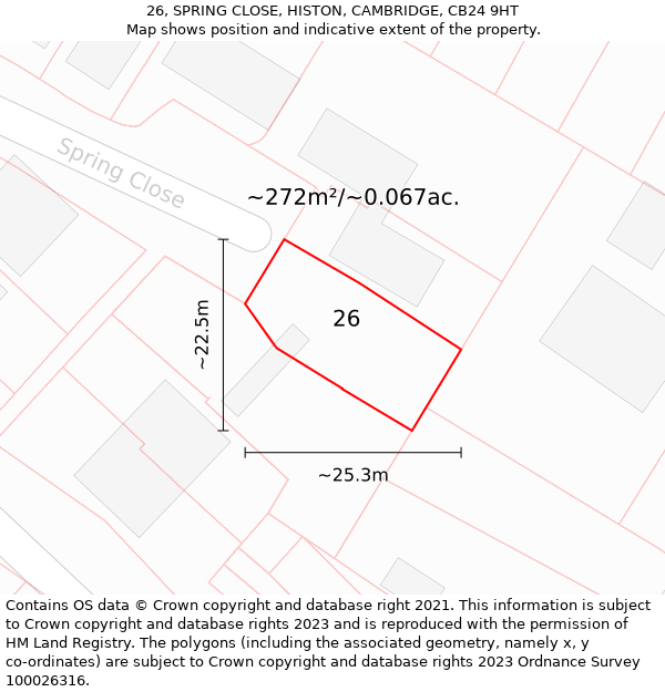 26, SPRING CLOSE, HISTON, CAMBRIDGE, CB24 9HT: Plot and title map