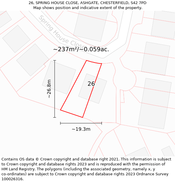 26, SPRING HOUSE CLOSE, ASHGATE, CHESTERFIELD, S42 7PD: Plot and title map