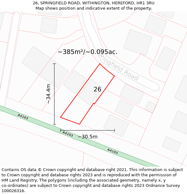 26, SPRINGFIELD ROAD, WITHINGTON, HEREFORD, HR1 3RU: Plot and title map