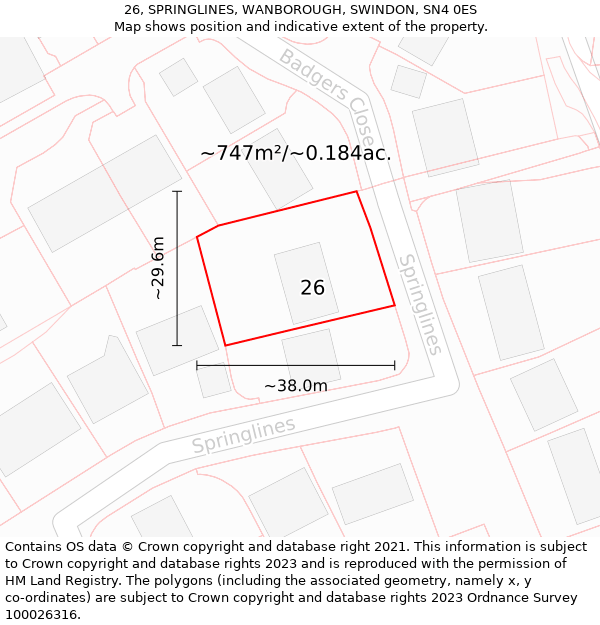 26, SPRINGLINES, WANBOROUGH, SWINDON, SN4 0ES: Plot and title map