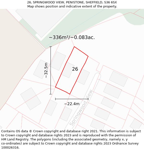 26, SPRINGWOOD VIEW, PENISTONE, SHEFFIELD, S36 6SX: Plot and title map