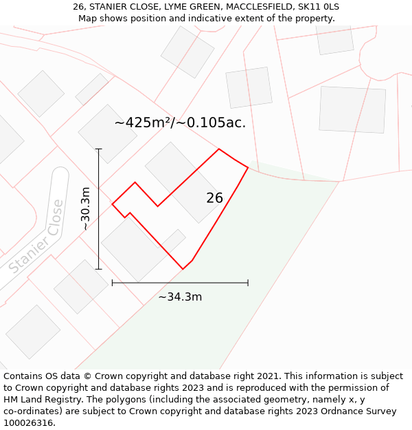 26, STANIER CLOSE, LYME GREEN, MACCLESFIELD, SK11 0LS: Plot and title map