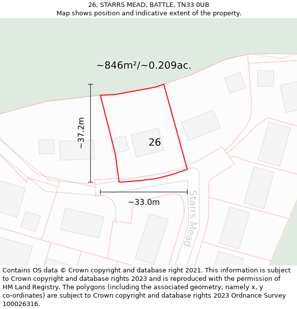 26, STARRS MEAD, BATTLE, TN33 0UB: Plot and title map