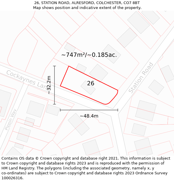 26, STATION ROAD, ALRESFORD, COLCHESTER, CO7 8BT: Plot and title map