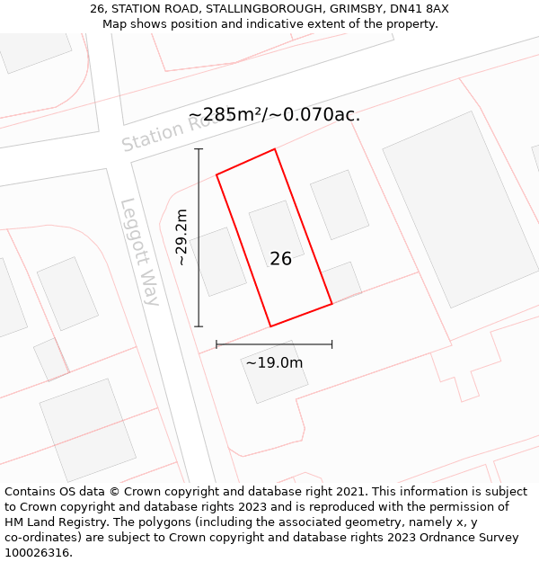 26, STATION ROAD, STALLINGBOROUGH, GRIMSBY, DN41 8AX: Plot and title map