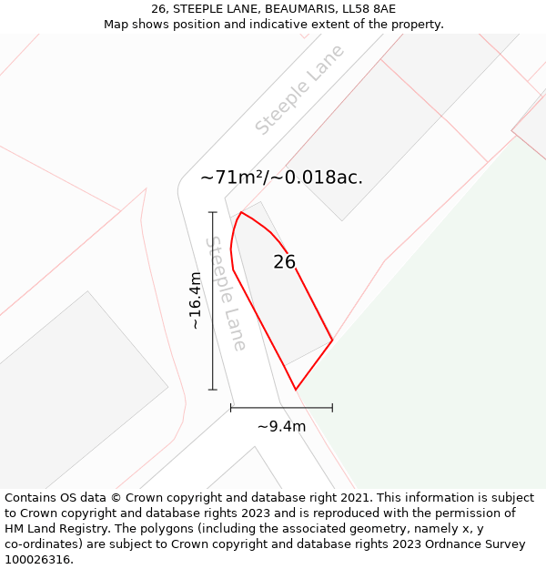 26, STEEPLE LANE, BEAUMARIS, LL58 8AE: Plot and title map