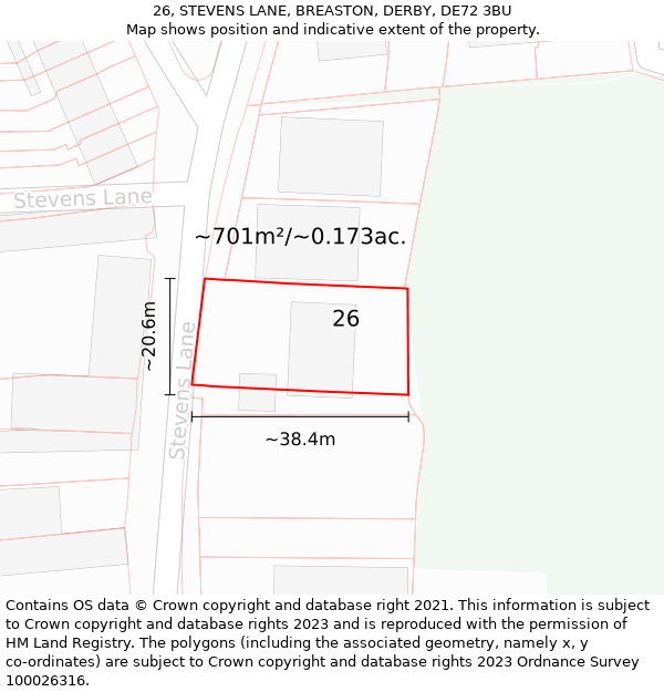 26, STEVENS LANE, BREASTON, DERBY, DE72 3BU: Plot and title map