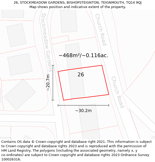 26, STOCKMEADOW GARDENS, BISHOPSTEIGNTON, TEIGNMOUTH, TQ14 9QJ: Plot and title map