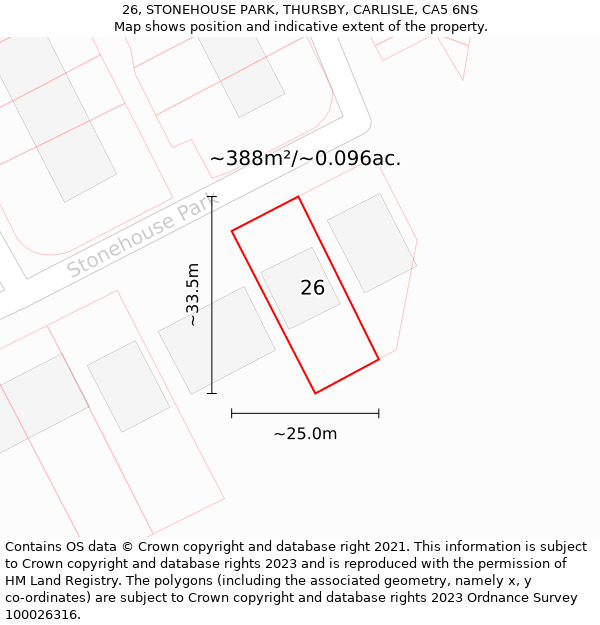 26, STONEHOUSE PARK, THURSBY, CARLISLE, CA5 6NS: Plot and title map