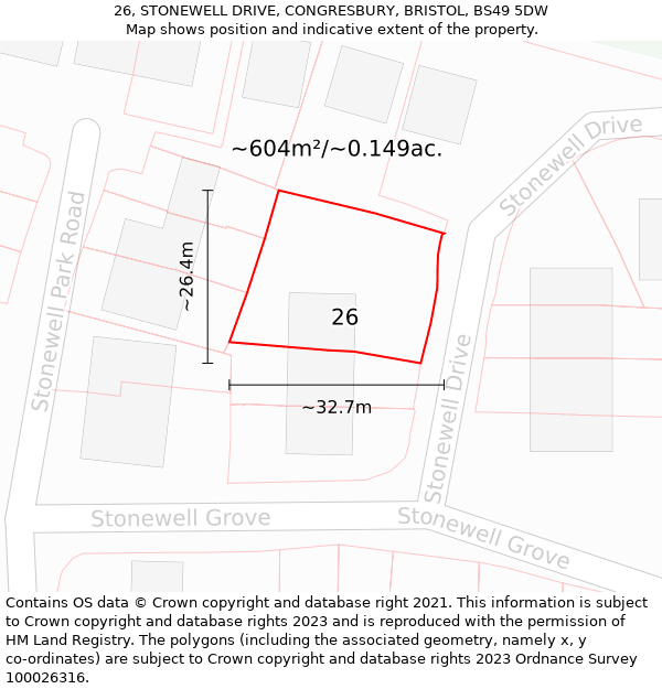 26, STONEWELL DRIVE, CONGRESBURY, BRISTOL, BS49 5DW: Plot and title map