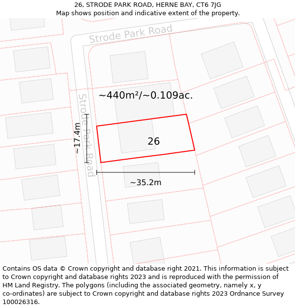 26, STRODE PARK ROAD, HERNE BAY, CT6 7JG: Plot and title map