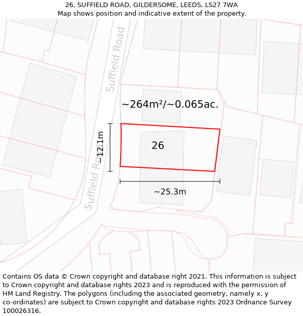 26, SUFFIELD ROAD, GILDERSOME, LEEDS, LS27 7WA: Plot and title map