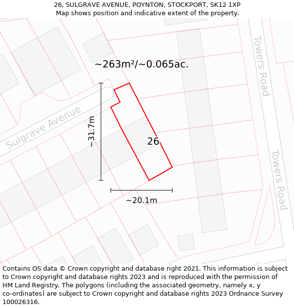 26, SULGRAVE AVENUE, POYNTON, STOCKPORT, SK12 1XP: Plot and title map