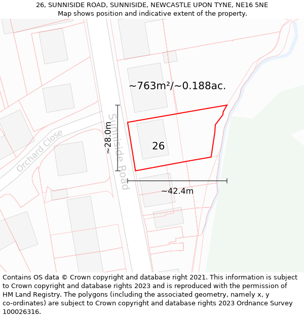 26, SUNNISIDE ROAD, SUNNISIDE, NEWCASTLE UPON TYNE, NE16 5NE: Plot and title map