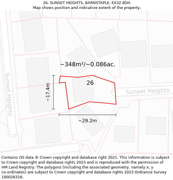 26, SUNSET HEIGHTS, BARNSTAPLE, EX32 8DH: Plot and title map