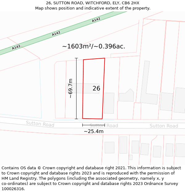 26, SUTTON ROAD, WITCHFORD, ELY, CB6 2HX: Plot and title map