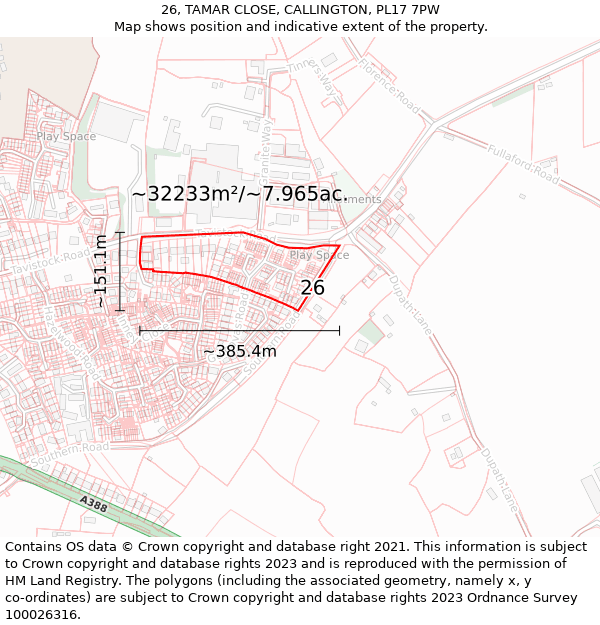 26, TAMAR CLOSE, CALLINGTON, PL17 7PW: Plot and title map