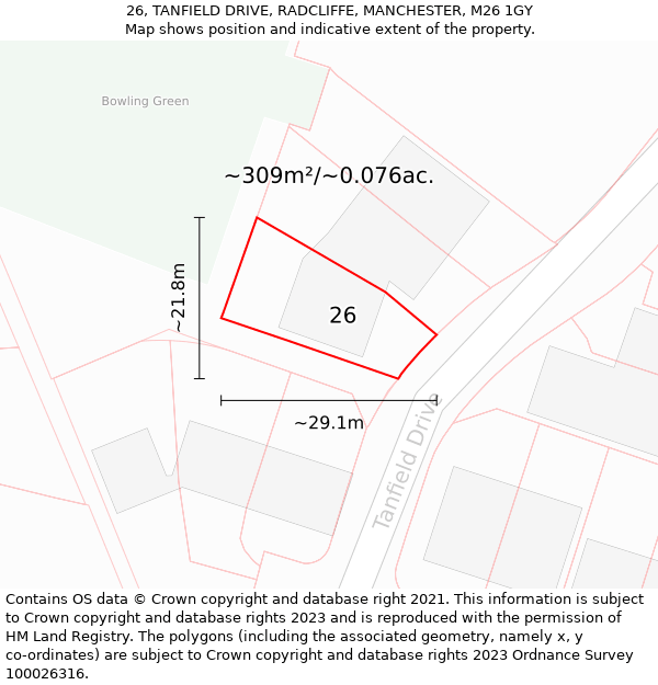 26, TANFIELD DRIVE, RADCLIFFE, MANCHESTER, M26 1GY: Plot and title map