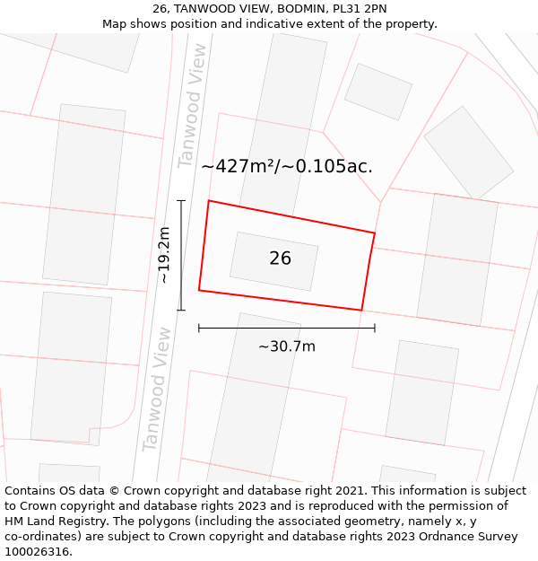 26, TANWOOD VIEW, BODMIN, PL31 2PN: Plot and title map