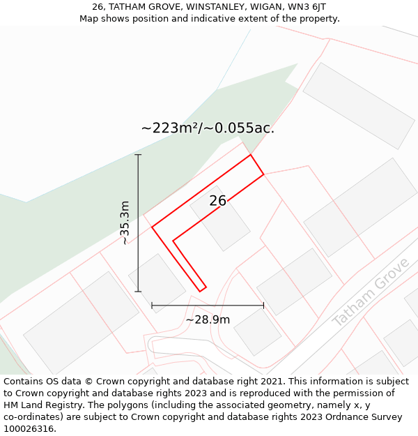 26, TATHAM GROVE, WINSTANLEY, WIGAN, WN3 6JT: Plot and title map