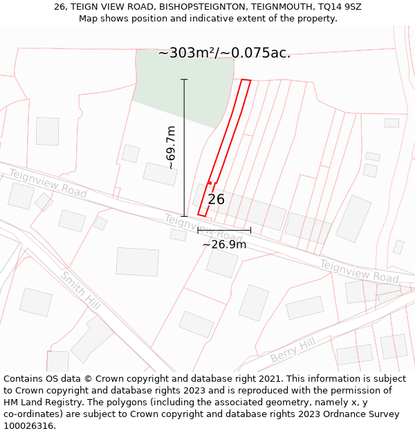 26, TEIGN VIEW ROAD, BISHOPSTEIGNTON, TEIGNMOUTH, TQ14 9SZ: Plot and title map