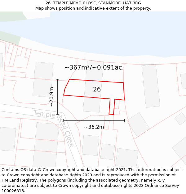 26, TEMPLE MEAD CLOSE, STANMORE, HA7 3RG: Plot and title map