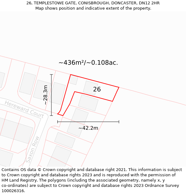 26, TEMPLESTOWE GATE, CONISBROUGH, DONCASTER, DN12 2HR: Plot and title map
