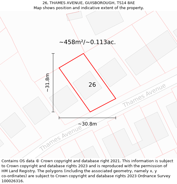 26, THAMES AVENUE, GUISBOROUGH, TS14 8AE: Plot and title map