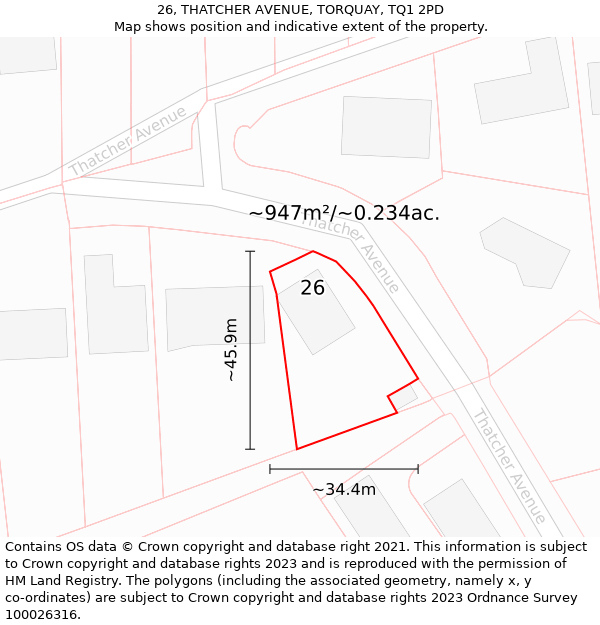 26, THATCHER AVENUE, TORQUAY, TQ1 2PD: Plot and title map