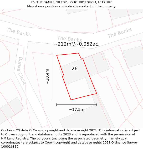 26, THE BANKS, SILEBY, LOUGHBOROUGH, LE12 7RE: Plot and title map